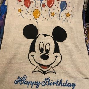 Biederlack Blanket Disney Mickey Mouse Happy Birthday Baby Blanket Vintage RARE